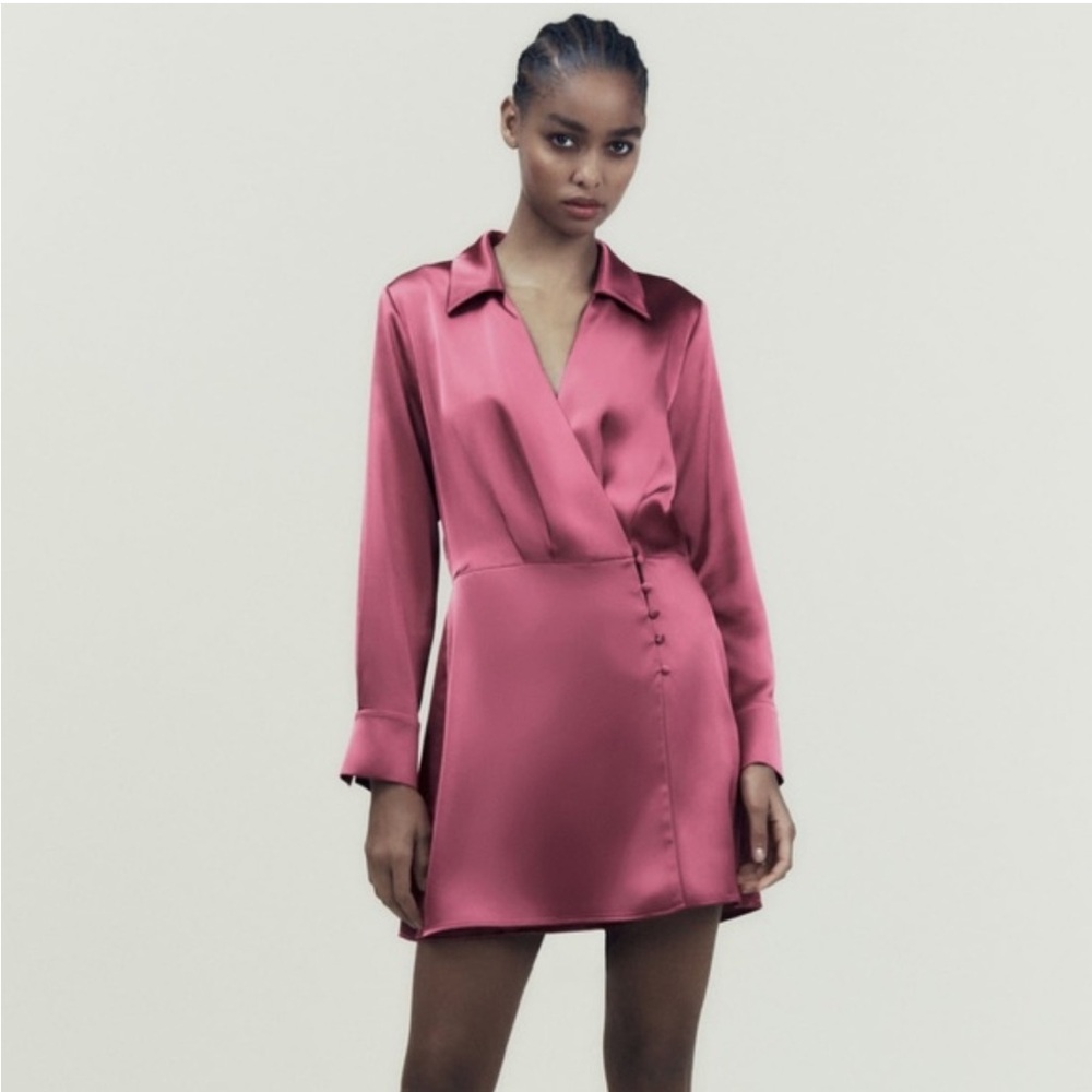 NWT Zara Limited Edition Satin Effect Short Mini Dress in color Marsala